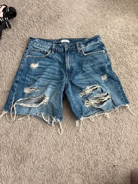 Distressed High-Rise Denim Shorts